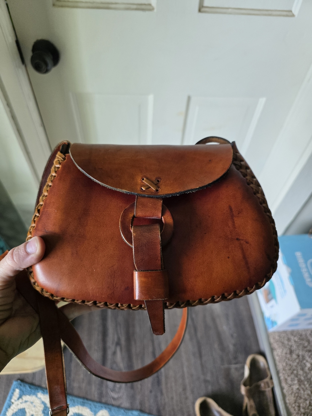 Hand Crafted Braided-Edge Leather Crossbody in Warm Brown